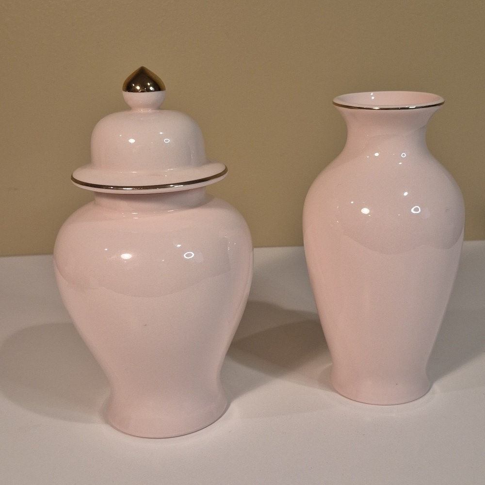 YAMA JI Vintage 80s Pink Floral Vase And Matching Lidded Ginger Jar Set - Picture 4 of 16